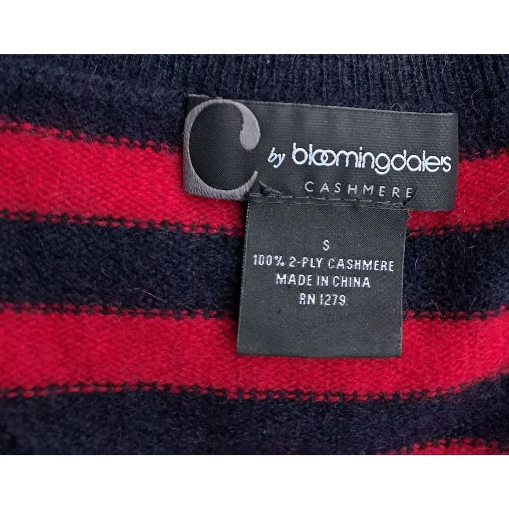 Bloomingdale's womens small sweater 2 PLY cashmere red blue stripe lightweight